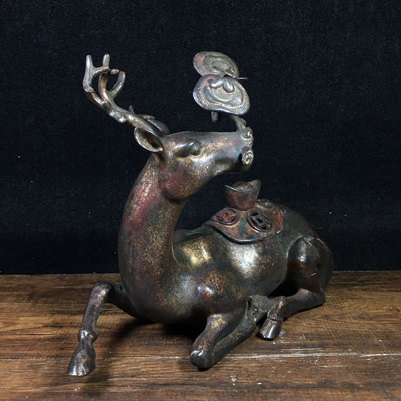 Antique Antique Antique Sundries Collection Copper Ingot Ganoderma Lucidum Deer Metal Deer