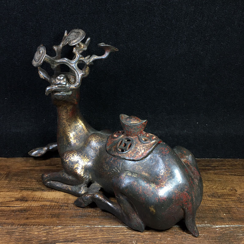Antique Antique Antique Sundries Collection Copper Ingot Ganoderma Lucidum Deer Metal Deer