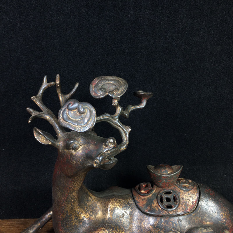 Antique Antique Antique Sundries Collection Copper Ingot Ganoderma Lucidum Deer Metal Deer