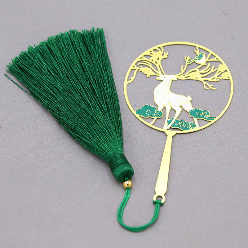 Metal Deer  Fan Metal Art Bookmark Classical National Style Brass Hollow Corrosion Paint Creative Gift Bookmark