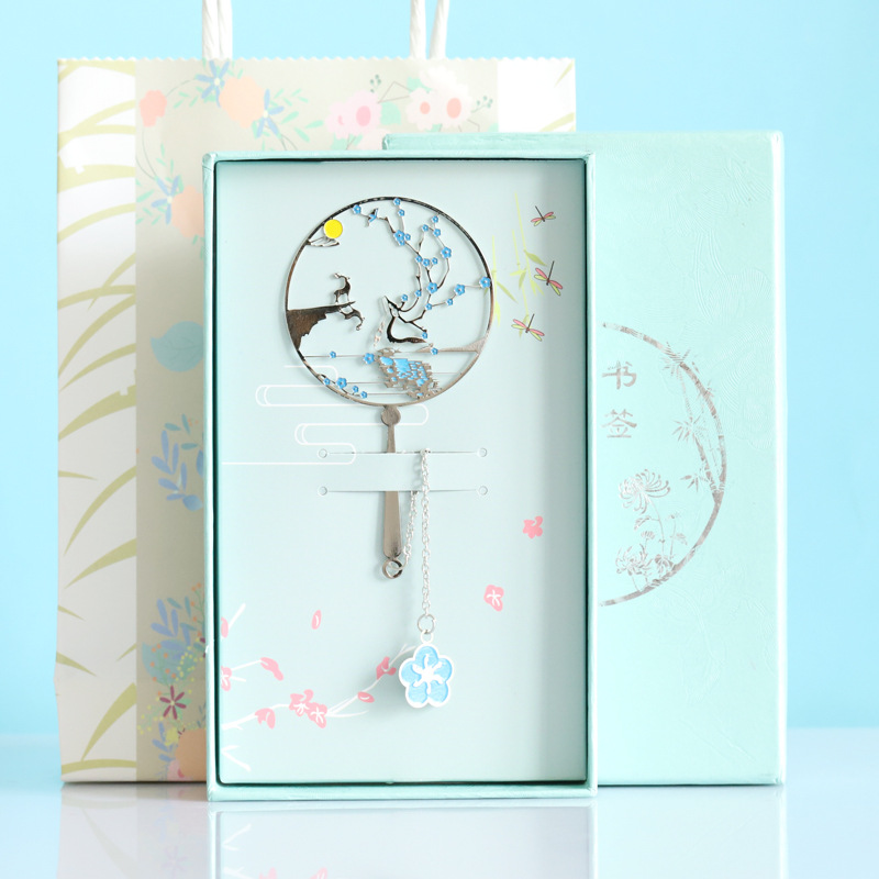 Metal Deer  Circular Fan Magnolia Metal Bookmark Landscape Tassel Deer Signature Pen Gift Creative Fresh for Students