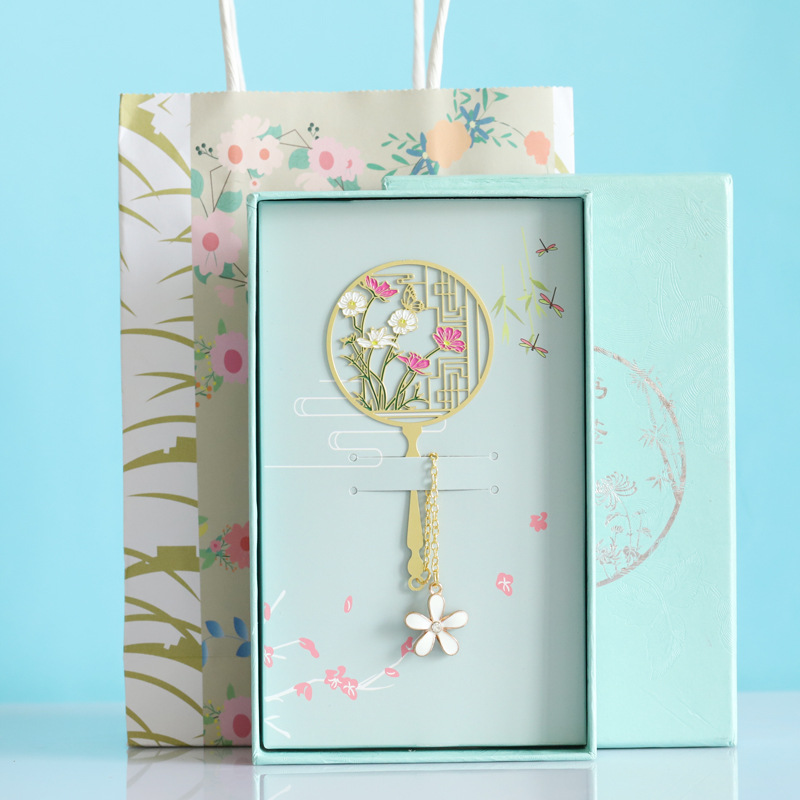 Metal Deer  Circular Fan Magnolia Metal Bookmark Landscape Tassel Deer Signature Pen Gift Creative Fresh for Students