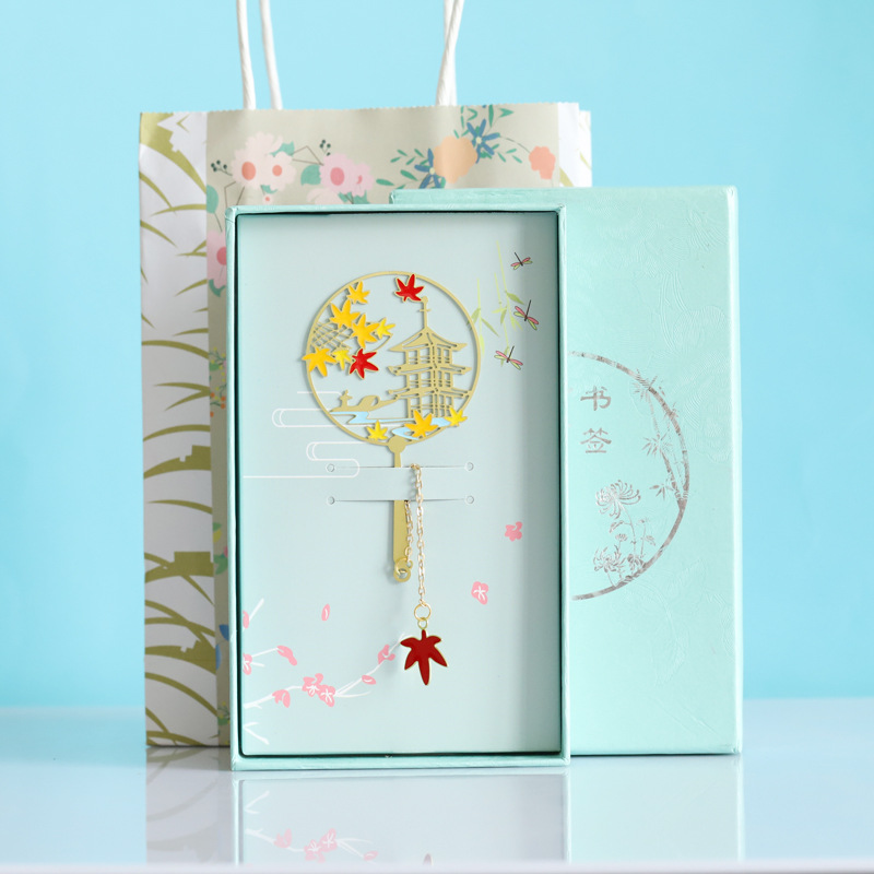 Metal Deer  Circular Fan Magnolia Metal Bookmark Landscape Tassel Deer Signature Pen Gift Creative Fresh for Students