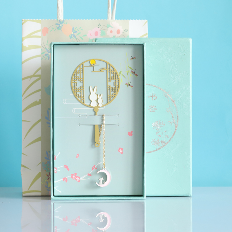 Metal Deer  Circular Fan Magnolia Metal Bookmark Landscape Tassel Deer Signature Pen Gift Creative Fresh for Students