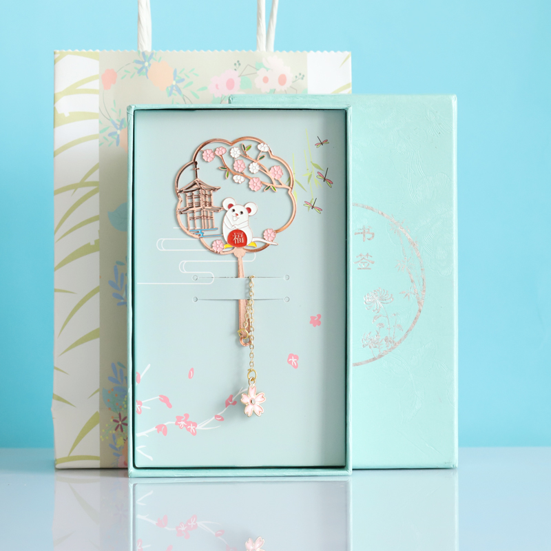 Metal Deer  Circular Fan Magnolia Metal Bookmark Landscape Tassel Deer Signature Pen Gift Creative Fresh for Students
