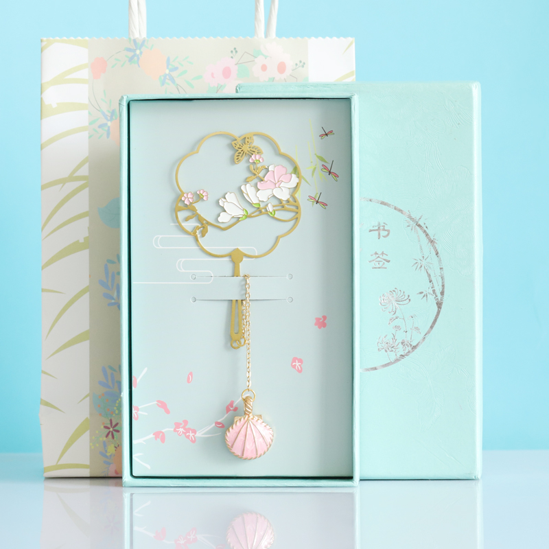 Metal Deer  Circular Fan Magnolia Metal Bookmark Landscape Tassel Deer Signature Pen Gift Creative Fresh for Students