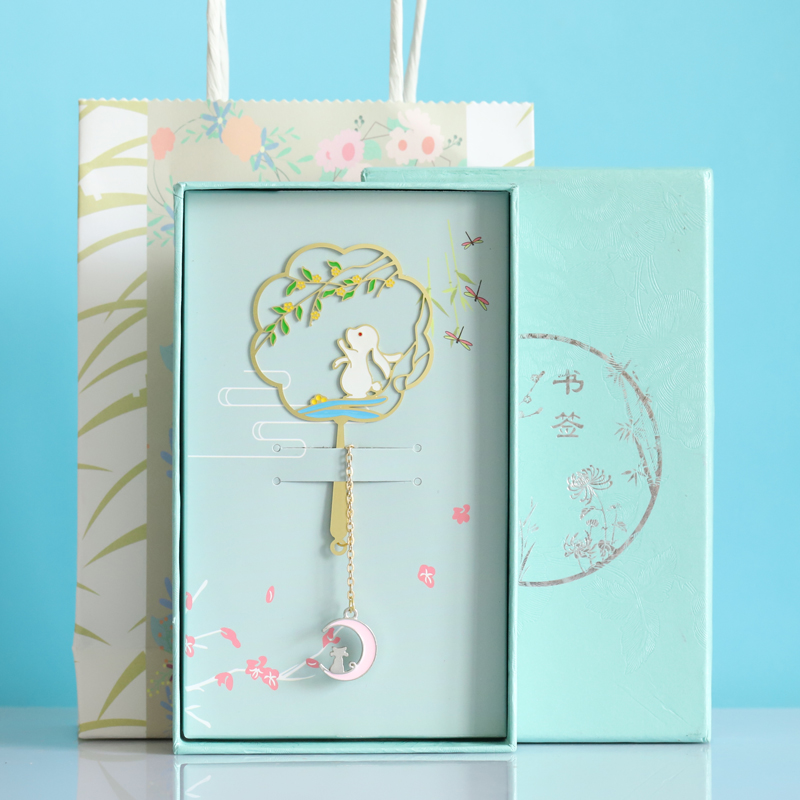 Metal Deer  Circular Fan Magnolia Metal Bookmark Landscape Tassel Deer Signature Pen Gift Creative Fresh for Students