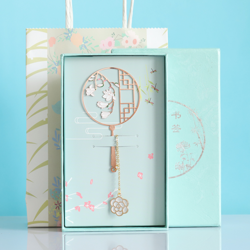 Metal Deer  Circular Fan Magnolia Metal Bookmark Landscape Tassel Deer Signature Pen Gift Creative Fresh for Students