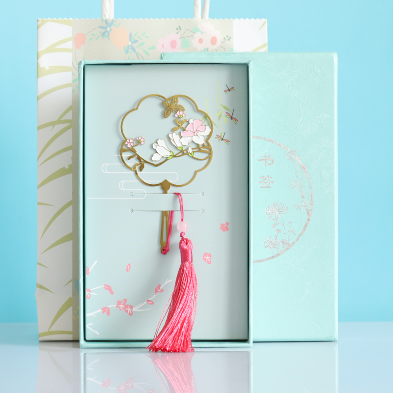 Metal Deer  Circular Fan Magnolia Metal Bookmark Landscape Tassel Deer Signature Pen Gift Creative Fresh for Students