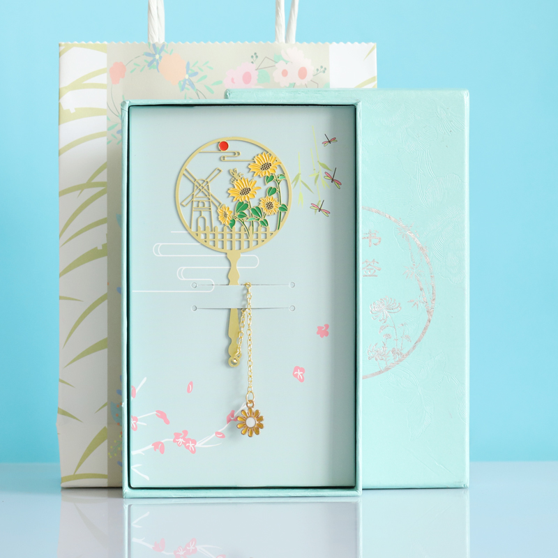 Metal Deer  Circular Fan Magnolia Metal Bookmark Landscape Tassel Deer Signature Pen Gift Creative Fresh for Students