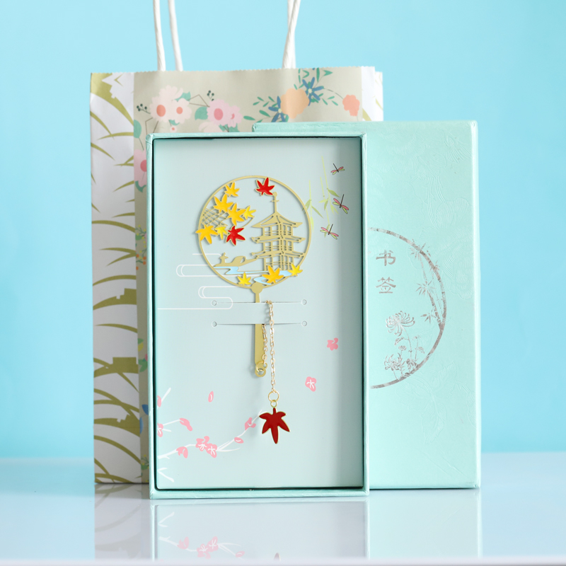 Metal Deer  Circular Fan Magnolia Metal Bookmark Landscape Tassel Deer Signature Pen Gift Creative Fresh for Students