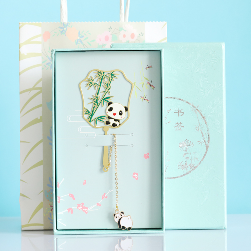 Metal Deer  Circular Fan Magnolia Metal Bookmark Landscape Tassel Deer Signature Pen Gift Creative Fresh for Students