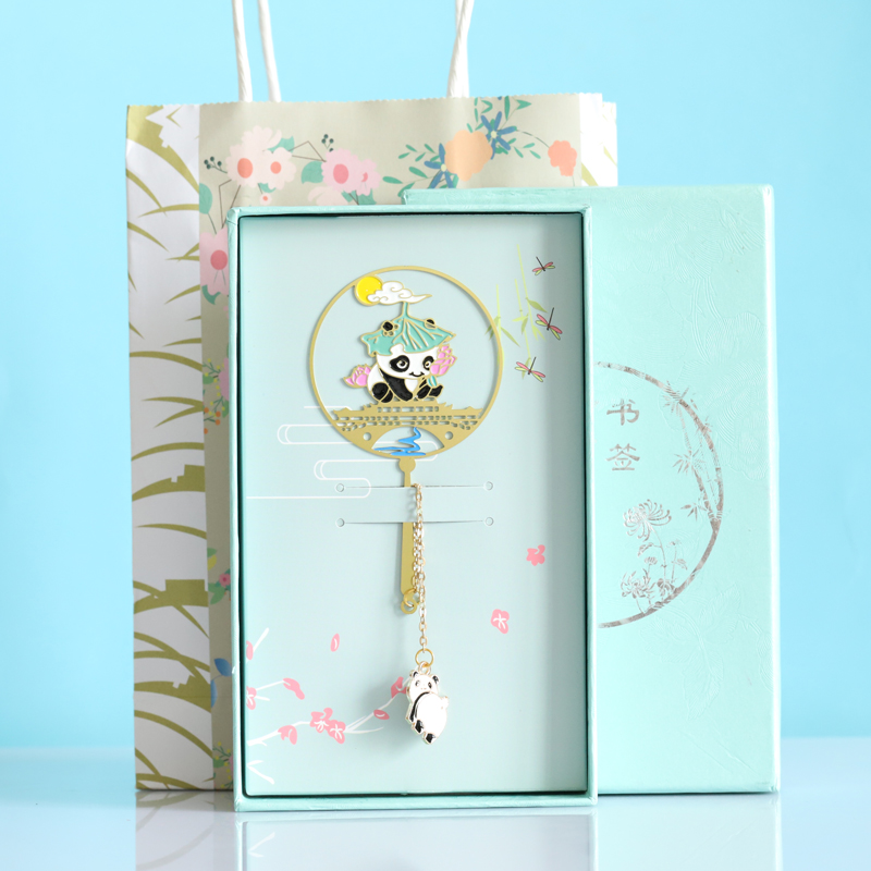 Metal Deer  Circular Fan Magnolia Metal Bookmark Landscape Tassel Deer Signature Pen Gift Creative Fresh for Students