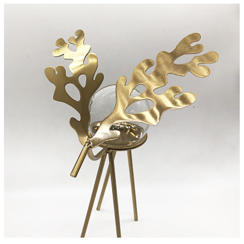 Metal Deer  Domestic Study Metal Sika Deer Crystal Ball Decoration Model Room Desktop Soft Outfit Crafts Furnishings