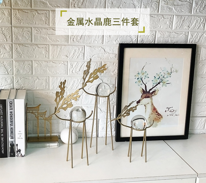 Metal Deer  Domestic Study Metal Sika Deer Crystal Ball Decoration Model Room Desktop Soft Outfit Crafts Furnishings