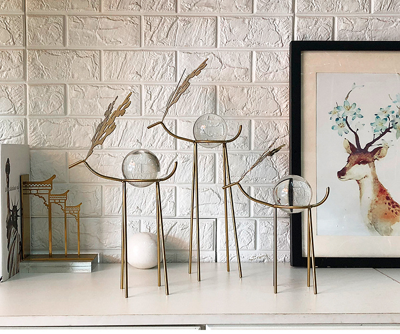 Metal Deer  Domestic Study Metal Sika Deer Crystal Ball Decoration Model Room Desktop Soft Outfit Crafts Furnishings