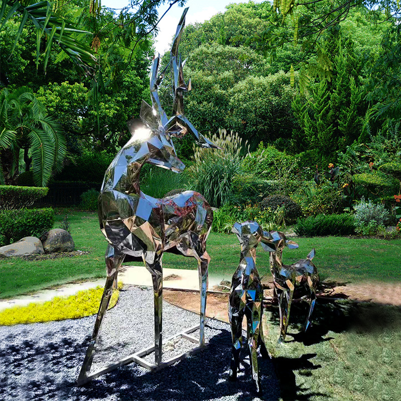 Geometric Deer Galvanized Sheet Iron Customization Landscape Sculpture Polished Large Metal Deer