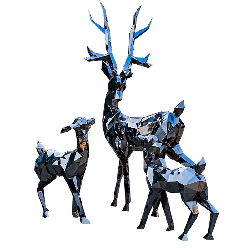 Geometric Deer Galvanized Sheet Iron Customization Landscape Sculpture Polished Large Metal Deer