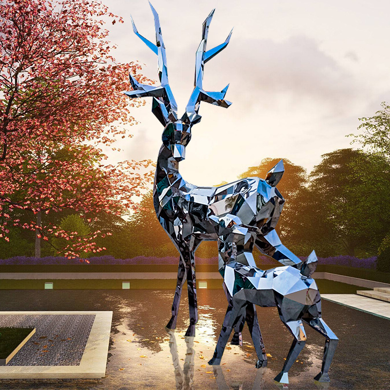 Geometric Deer Galvanized Sheet Iron Customization Landscape Sculpture Polished Large Metal Deer