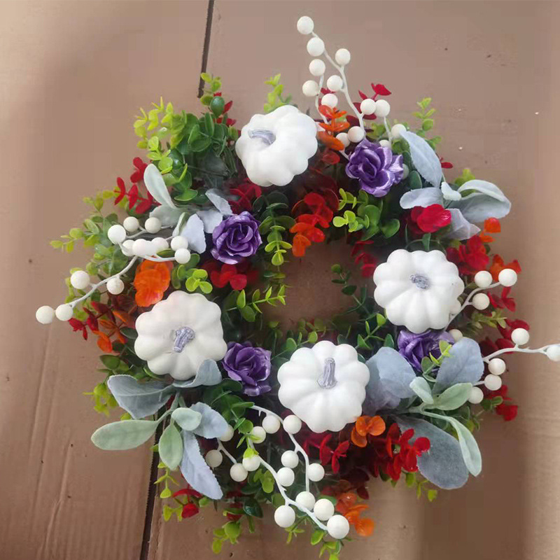 White Pumpkins Ranunculus Wreath Harvest Festival Pumpkin Garland Scene Decorative Door Pendant