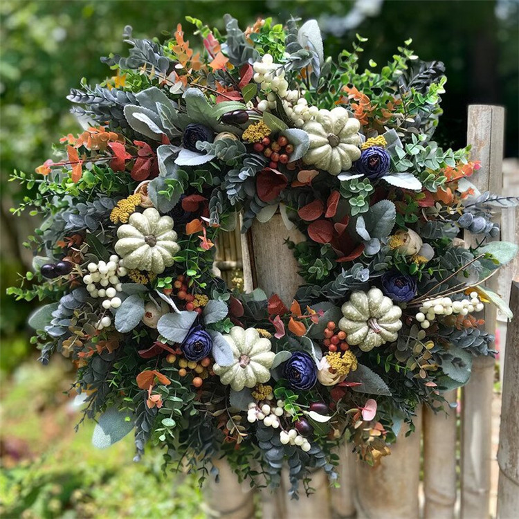 White Pumpkins Ranunculus Wreath Harvest Festival Pumpkin Garland Scene Decorative Door Pendant