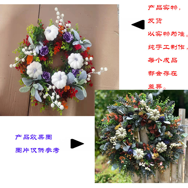 White Pumpkins Ranunculus Wreath Harvest Festival Pumpkin Garland Scene Decorative Door Pendant