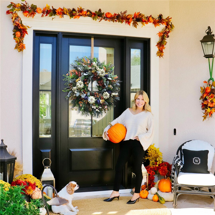 White Pumpkins Ranunculus Wreath Harvest Festival Pumpkin Garland Scene Decorative Door Pendant