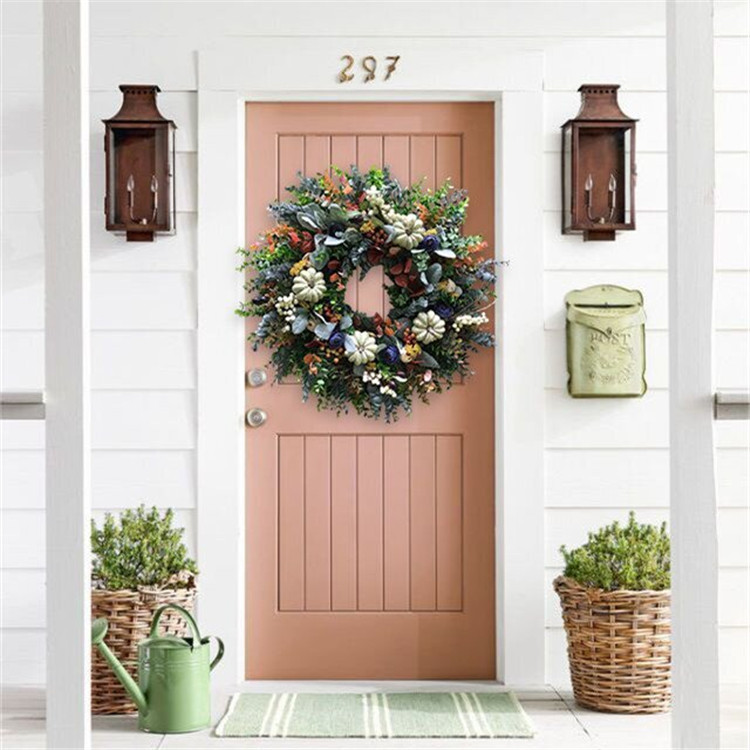 White Pumpkins Ranunculus Wreath Harvest Festival Pumpkin Garland Scene Decorative Door Pendant