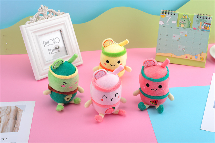 Plush Toy Key Pendant Fruit Milky Tea Cup Plush Doll Keychain Milk Tea Schoolbag Pendant Present to Girl Festival
