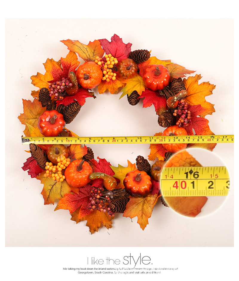 Autumn Harvest Festival Home Decoration Pendant Halloween Pumpkin Pine Cone Maple Leaf Wreath Christmas Decoration