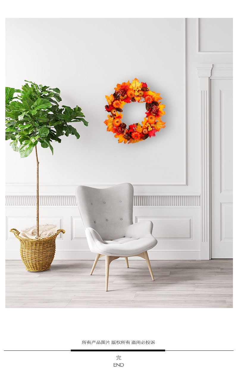Autumn Harvest Festival Home Decoration Pendant Halloween Pumpkin Pine Cone Maple Leaf Wreath Christmas Decoration