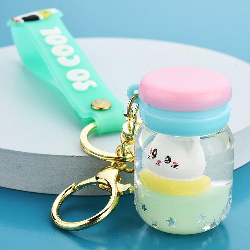 Floating Kitten Macaron Quicksand Keychain Surfing Cat Drift Bottle Hanging festival pendant