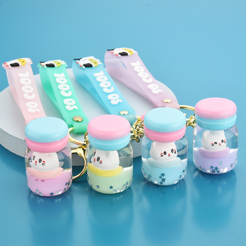 Floating Kitten Macaron Quicksand Keychain Surfing Cat Drift Bottle Hanging festival pendant