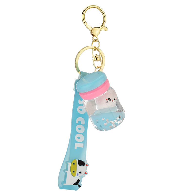Floating Kitten Macaron Quicksand Keychain Surfing Cat Drift Bottle Hanging festival pendant