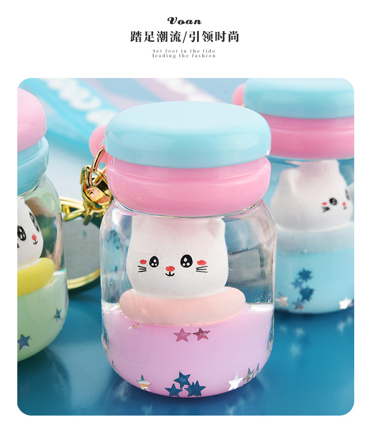 Floating Kitten Macaron Quicksand Keychain Surfing Cat Drift Bottle Hanging festival pendant