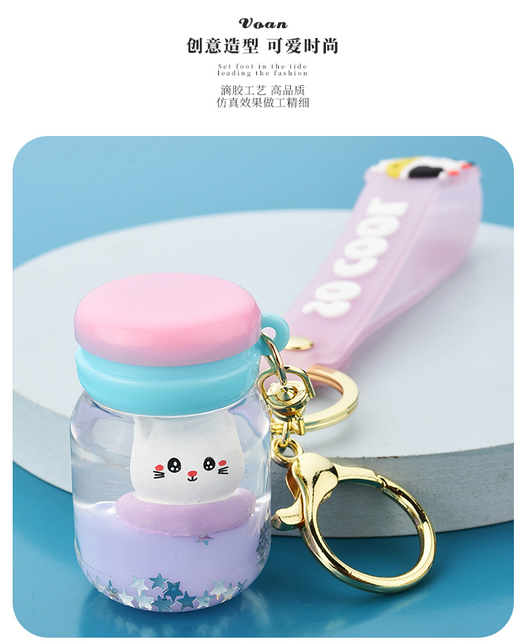 Floating Kitten Macaron Quicksand Keychain Surfing Cat Drift Bottle Hanging festival pendant