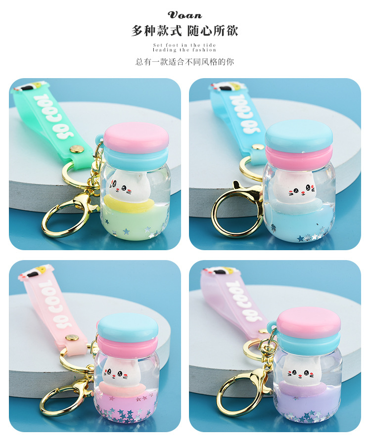 Floating Kitten Macaron Quicksand Keychain Surfing Cat Drift Bottle Hanging festival pendant