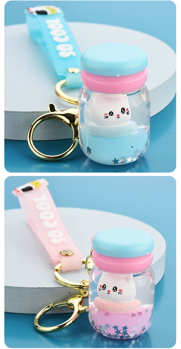 Floating Kitten Macaron Quicksand Keychain Surfing Cat Drift Bottle Hanging festival pendant