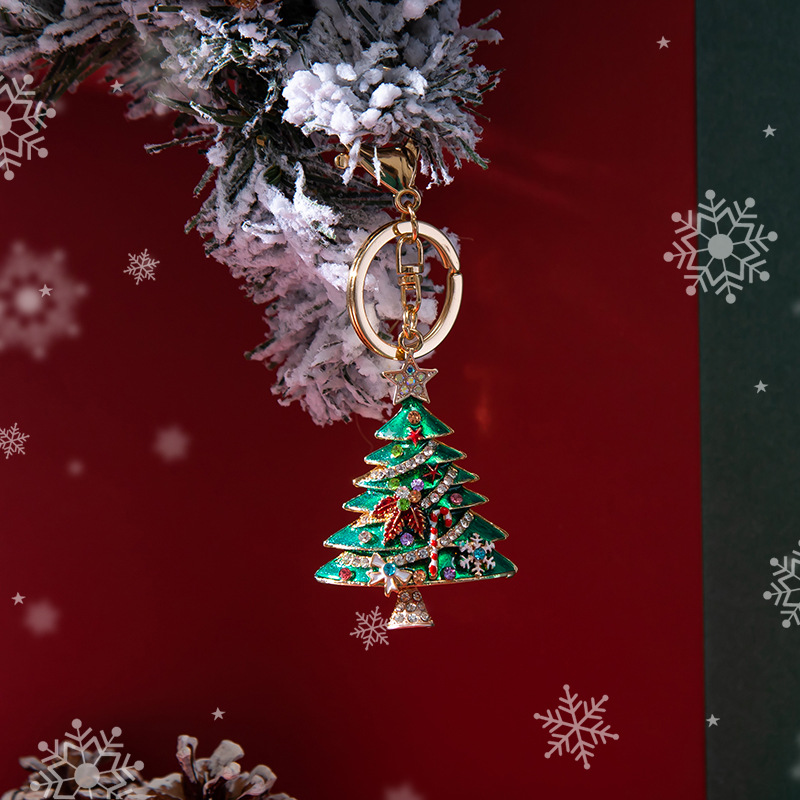 Europe and America Creative New Diamond Drop Oil Christmas Tree Keychain Pendant Christmas festival pendant