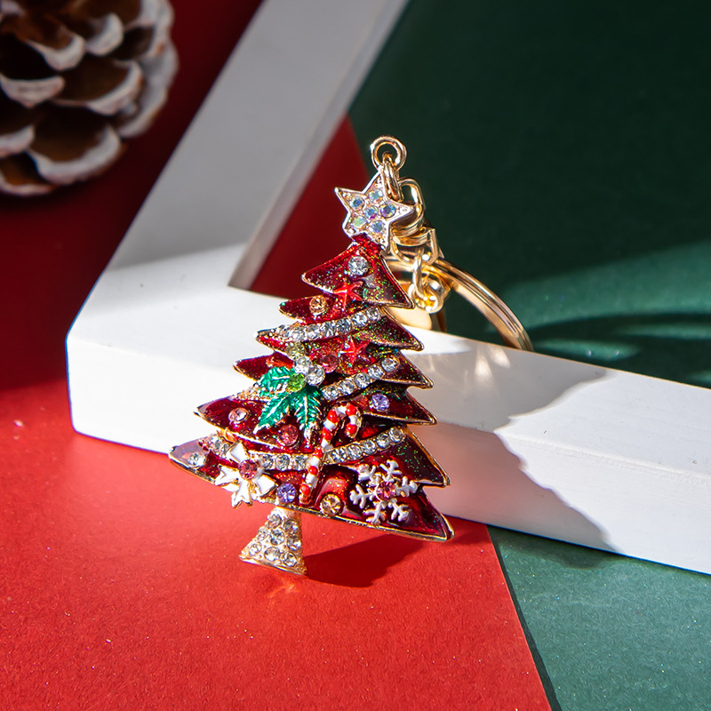 Europe and America Creative New Diamond Drop Oil Christmas Tree Keychain Pendant Christmas festival pendant