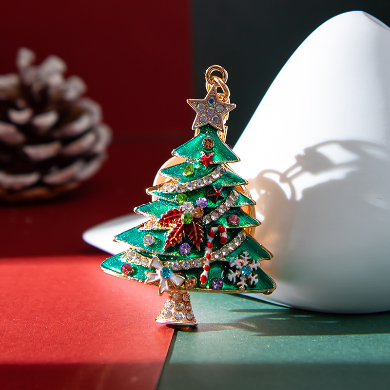 Europe and America Creative New Diamond Drop Oil Christmas Tree Keychain Pendant Christmas festival pendant