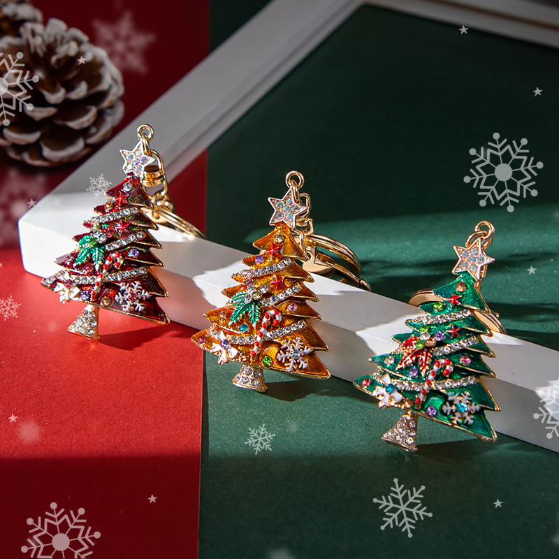 Europe and America Creative New Diamond Drop Oil Christmas Tree Keychain Pendant Christmas festival pendant