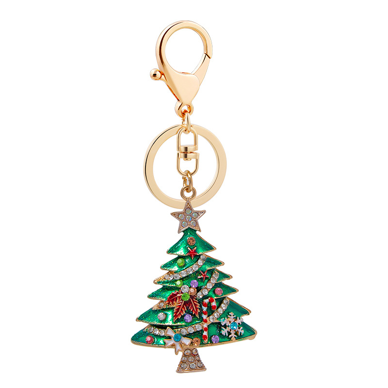 Europe and America Creative New Diamond Drop Oil Christmas Tree Keychain Pendant Christmas festival pendant