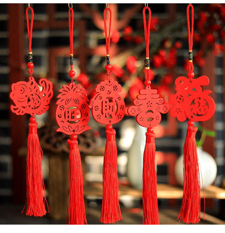 Hundreds of Millions of People New Year Pendant Wooden with Chinese Character Cai Fu festival pendant