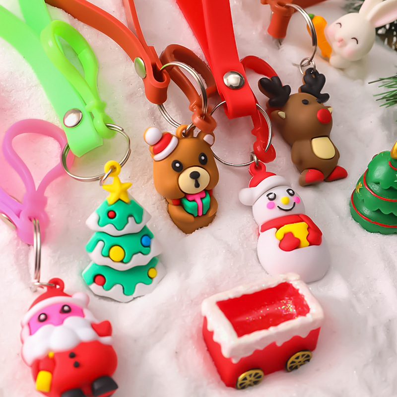 Cartoon Christmas Keychain Santa Elk Backpack Hanging Ornament Student festival pendant