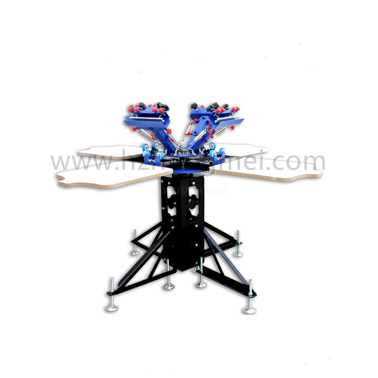 E442L Floor Type Micro-adjust Four Color Four Station Double Wheel Overprinting Screen Printing Machine