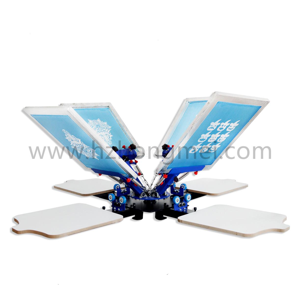 E442Z Desktop Micro Adjust Four Color Four Station Single Wheel Overprinting Screen Printing Machine