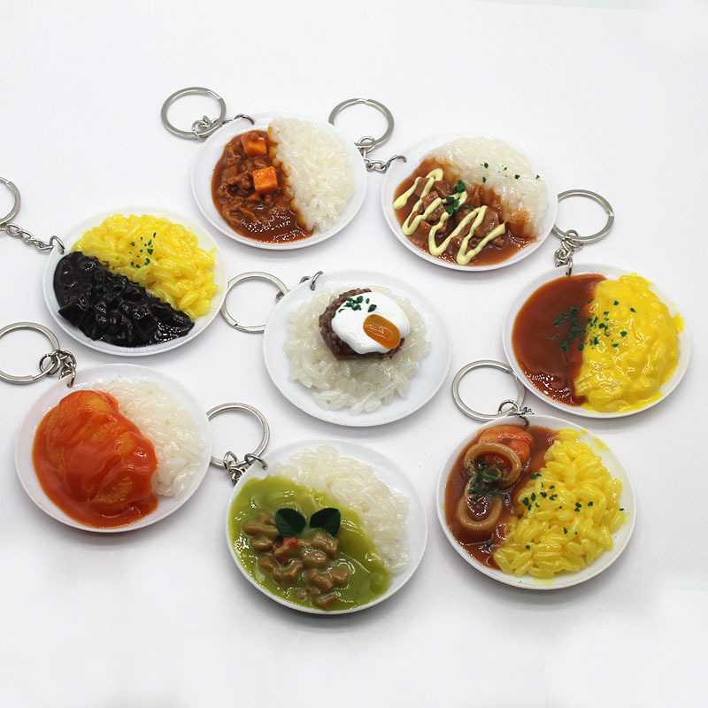 Plate over Rice Keychain Pendant Simulation Food Model Key Chain Mall Theater Crane Machine Toy Wholesale