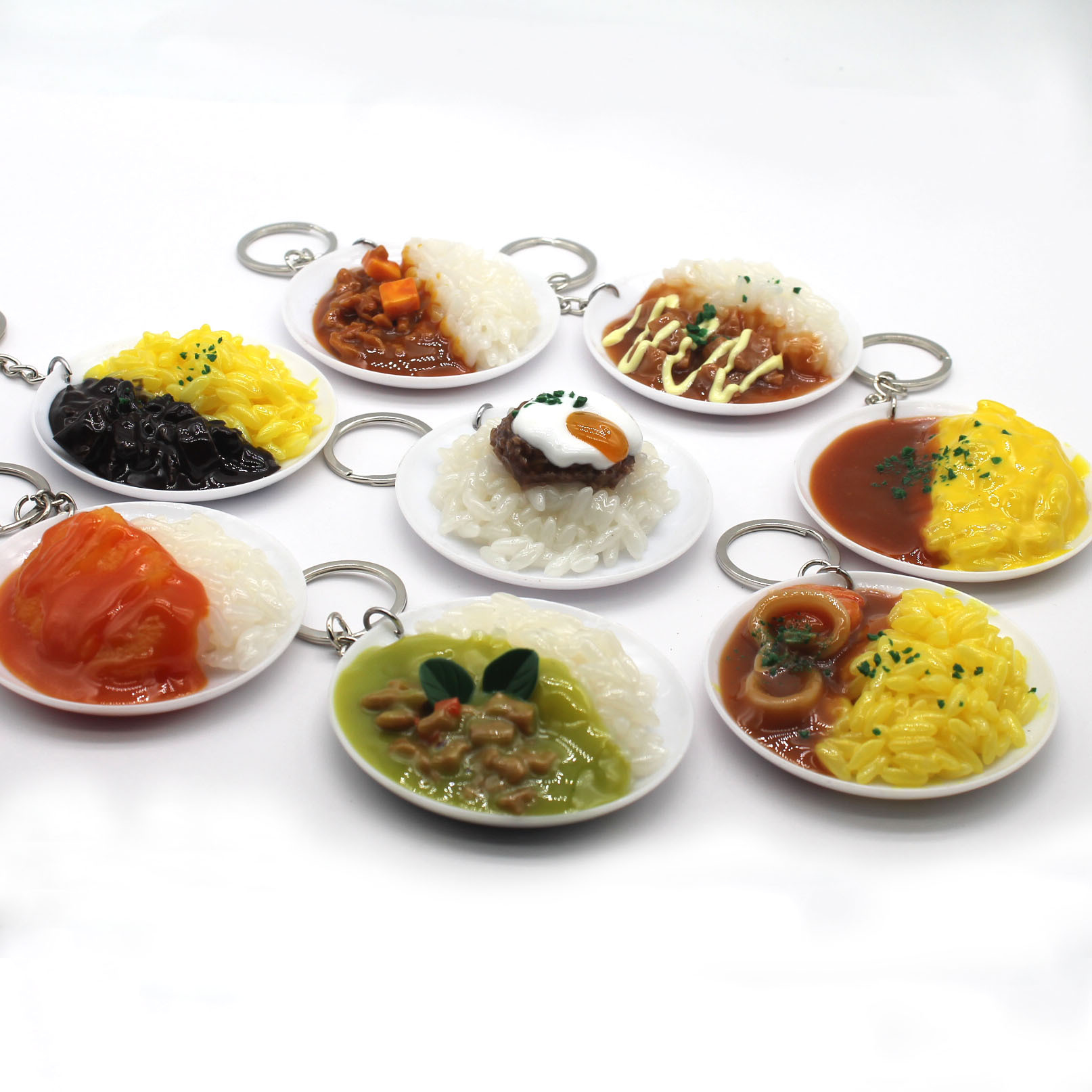 Plate over Rice Keychain Pendant Simulation Food Model Key Chain Mall Theater Crane Machine Toy Wholesale