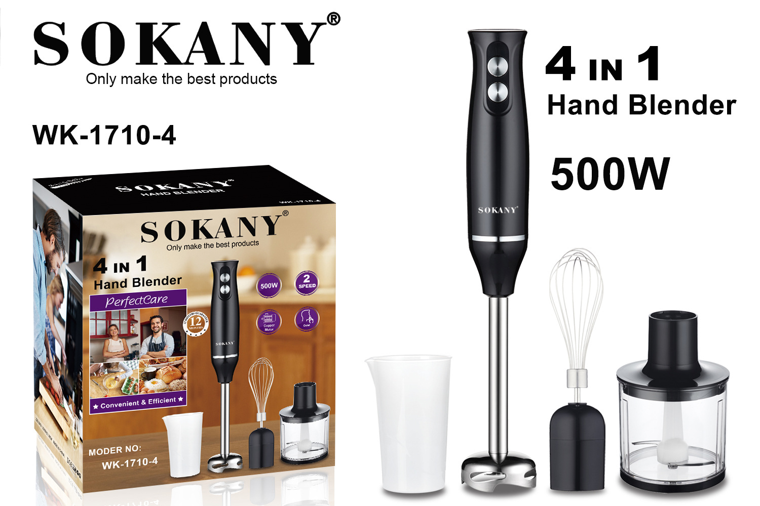 Sokany1710-4 Hand Blender Baby Complementary Food Mixer Household Small Hand Blender Four-in-One Egg Beater